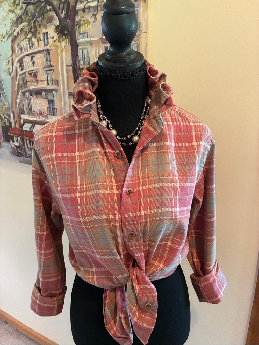 Ralph Lauren Coral Plaid Ruffle collar  Button-Down Shirt